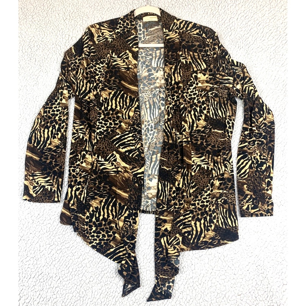 Choices Animal Print Tie Front Open Cardigan Top Womens‎ Large Stretch